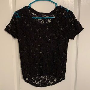 Women’s Black Lace Short Sleeve Top by Express XS